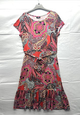 Wallis Women Paisley Print Midi Dress Size 14 Cap Sleeve Belted Stretch