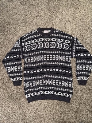 Women s Gray/White Geometric Knit Crew Neck Long Sleeve Sweater Women 24