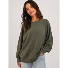 Women's Olive Green Crewneck Sweatshirt Pullover Long Sleeve Relaxed Size XL