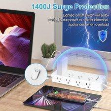 Surge Protector Power Strip 15 Ft Cord 8 Widely AC Outlets 4 USB 2 C Flat Plug