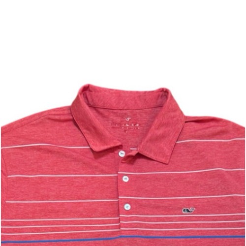 VINEYARD VINES Performance Polo Heathered Red White Blue Striped Golf Shirt XL - Picture 2 of 10
