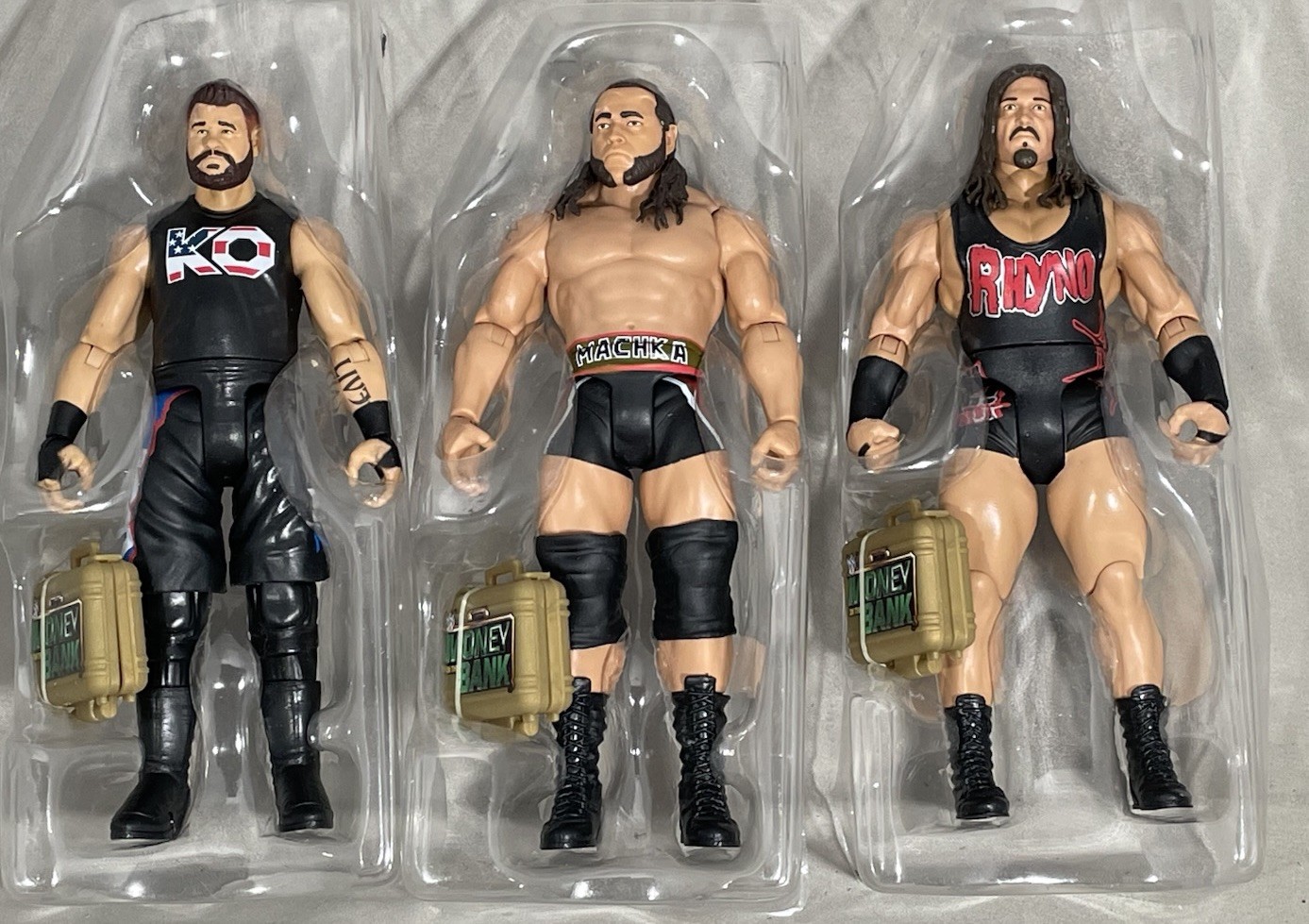 LOT OF 3 MONEY IN THE BANK WWE WRESTLERS ACTION FIGURES- RHYNO/RUSEV/OWENS