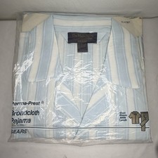 VTG Mens Sears Nightwear Set Pajama Polyester/Cotton Blend Large Long Sleeve NOS