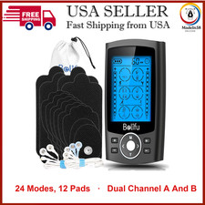 Dual Channel TENS EMS Unit With 12 Pads, 24 Modes Muscle Stimulator, Pain Relief