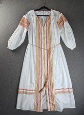Zara Dress S White Embroidered Belted Boho Peasant