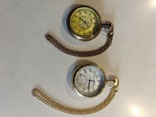 Set of 2 Elgin Vintage Brass Pocket Watch Collectible Antique Style Gift