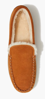 J.Crew Mens Caramel Suede Scuff Faux Fur Slippers-Sz: 9 
