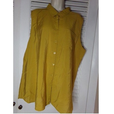 Van Heusen women's gold sleeveless blouse XXL button front ample size