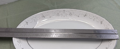 10" Platter by M Fine China Japan "bonwitt " 3903 Delicate Scroll Platinum Rim