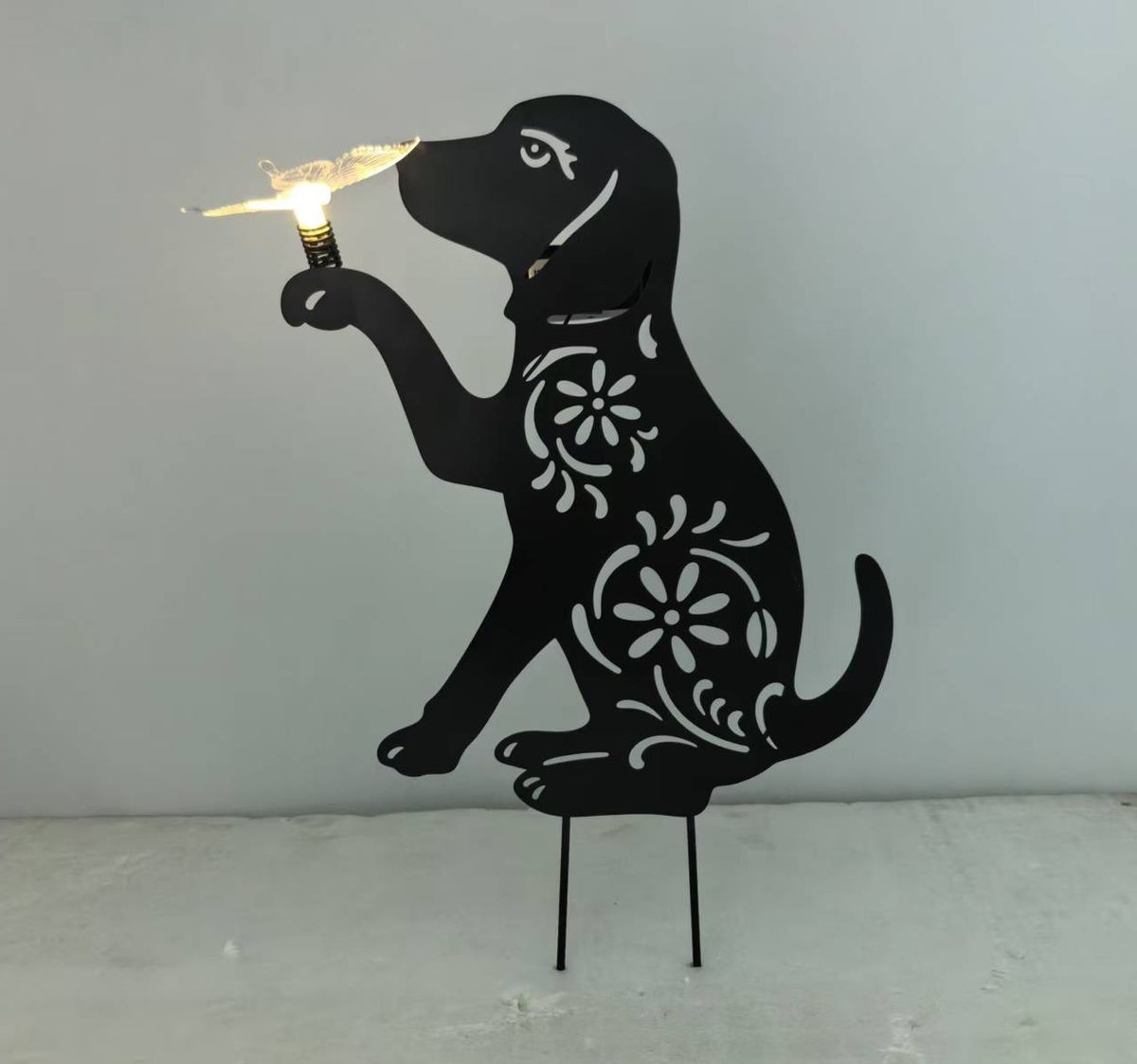 Dog Silhouette Solar Stake Light Outdoor Garden Sculpture Ornament Decor