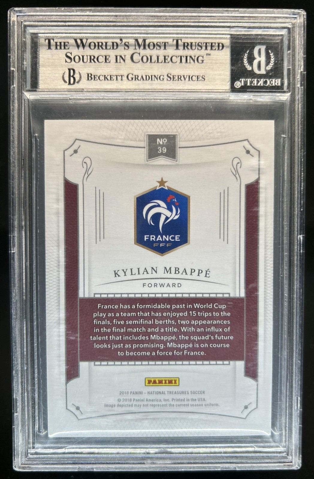 2018 Panini National Treasures Kylian Mbappe Bronze #/25 France BGS 9 view 2