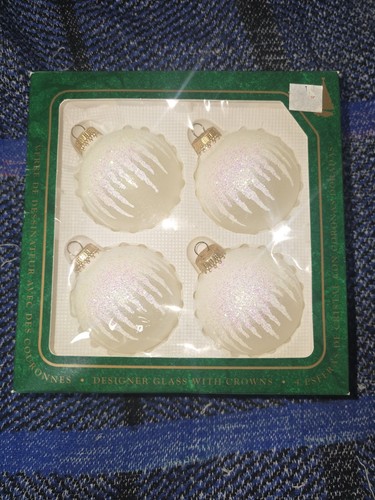 Weihnachten von Krebs rund gold mit verschneiten Eiszapfen Glas Ornament 4er Set