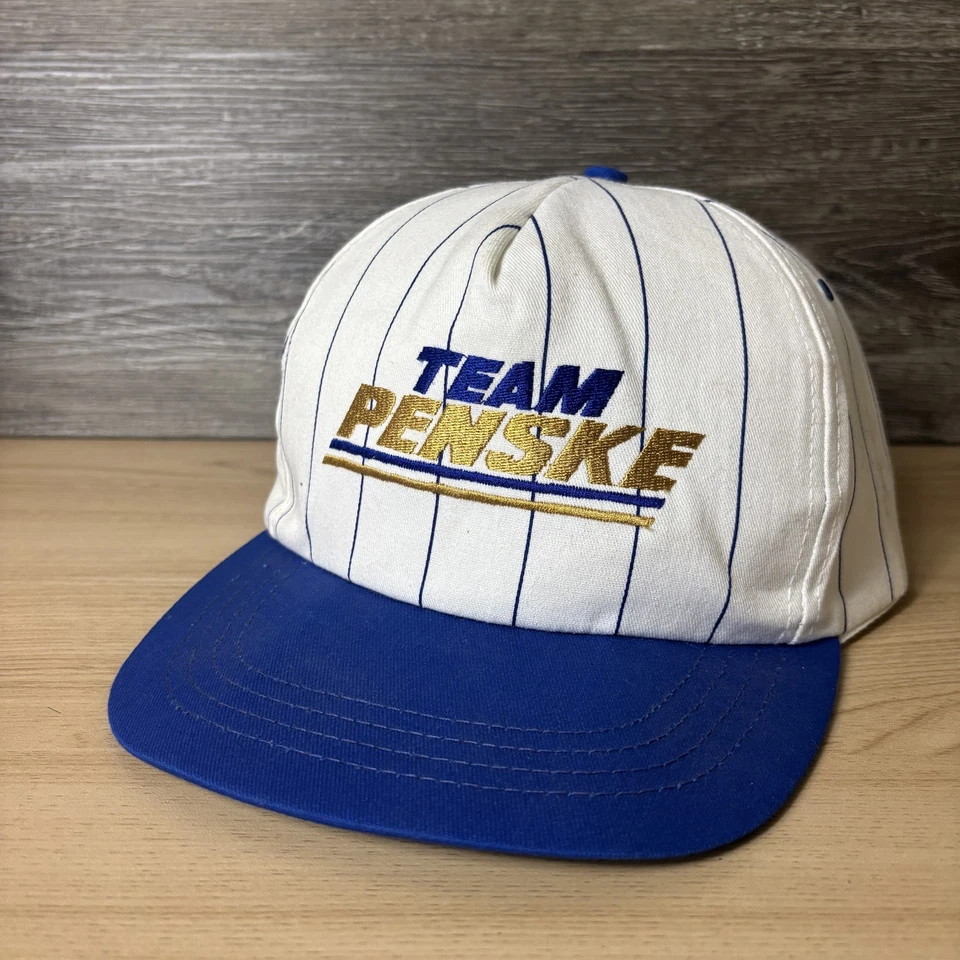 ВИНТАЖНЫЙ команды Penske шляпа крышка Snap назад мужской синий белый Pinestripe гонки 90-х - Изображение 3 из 4