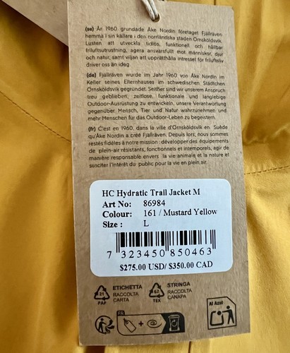 NWT Fjallraven HC Hydratic Trail Jacket - Men's Large Mustard $275 - Picture 4 of 5