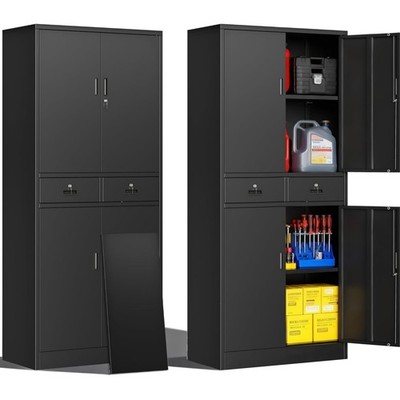 Werkstatt Schubladenschrank Stahl Schrank mit 2 Türen 2 Schubladen Black 180cm