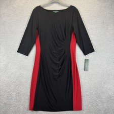 Ralph Lauren Dress 14 Ruched Stretch Slimming Colorblock Career Officewear $139