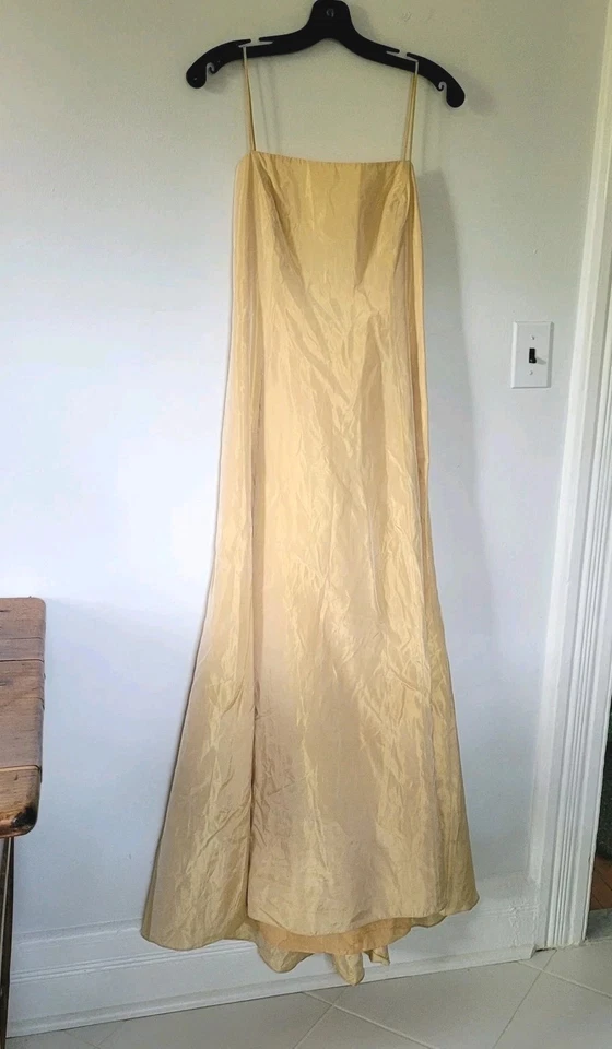 Vestido de formatura vintage década de 1990 Laundry Shelli Segal amarelo champanhe gola quadrada 6 anos 2 - Imagem 4 de 4