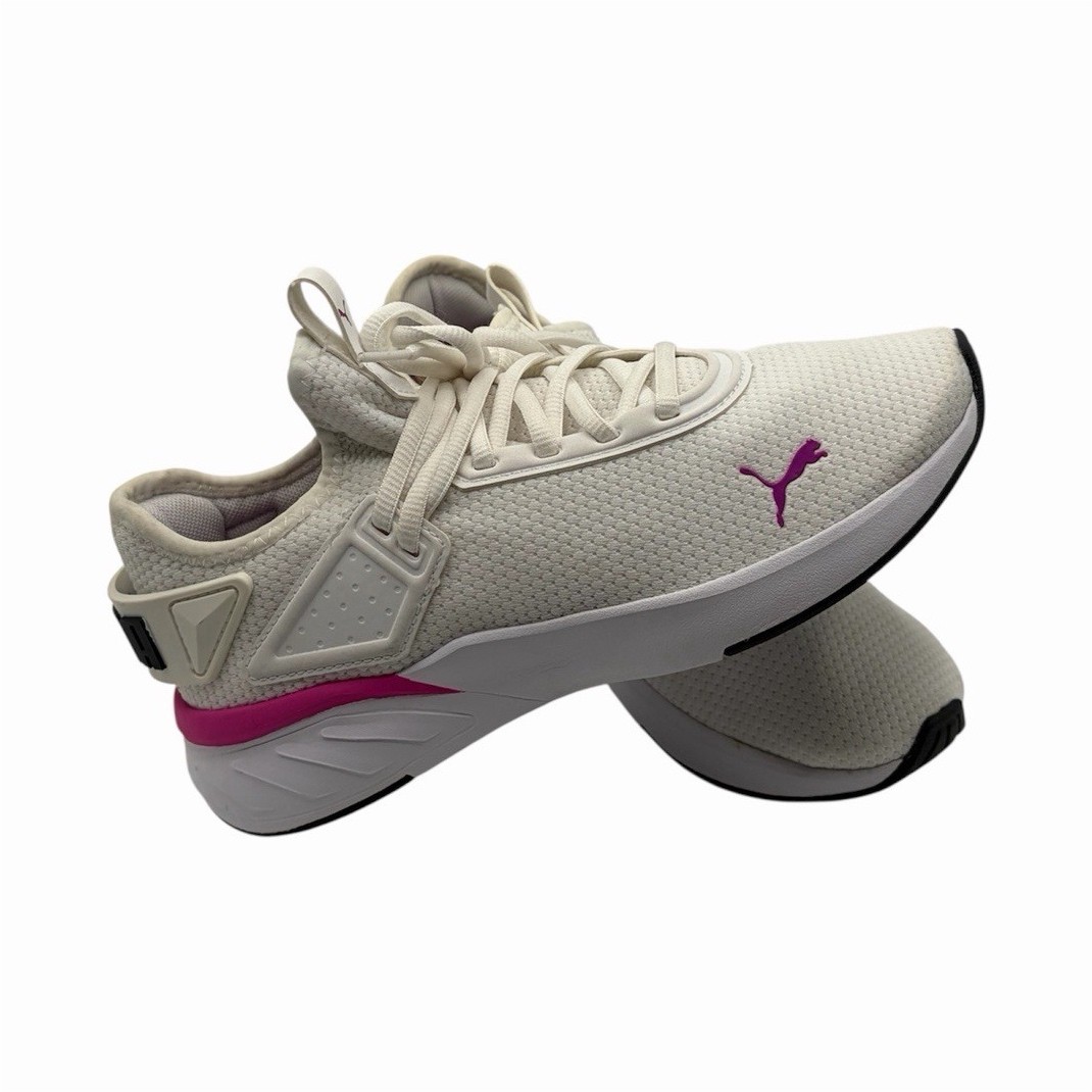 PUMA Women's White Pink Mesh Lace Up Low Top Athletic Sneakers