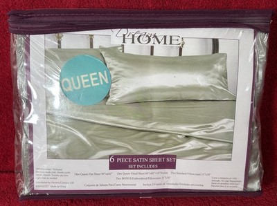 Victoria Classics Dream Home Satin Queen Bed Sheet Set Green 6 Pieces NEW NIP