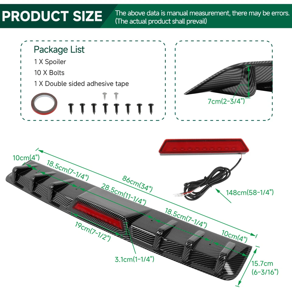 Carbon Fiber Look Rear Bumper Diffuser Canard w/LED Tail Light For Toyota Camry - image 2 of 4