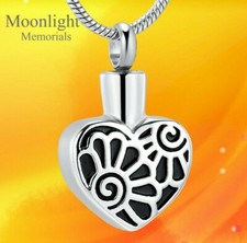 New Flowers Heart Cremation Urn Keepsake Ash Silver Memorial Necklace