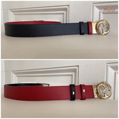 Authentic Gucci Black/Red Pebbled Calfskin 1973 Reversible  display picture 1