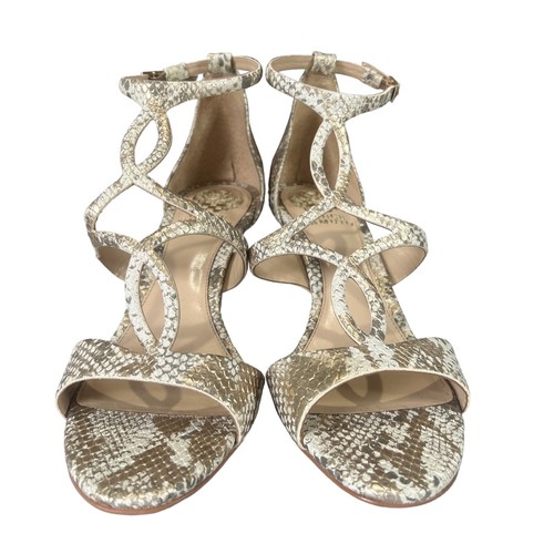 Vince Camuto Payto Gold White Leather Snake Pattern Strappy Heels Womens 8.5 39 - Picture 2 of 9