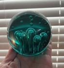 Vintage Controlled Bubble Art Glass Paperweight Green Door Stop Polished Bottom