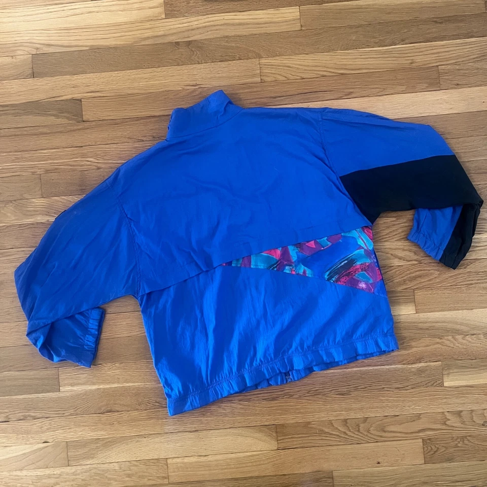 Винтажный 90-х Reebok синий / розовый ретро ветровка молнии куртка - женщин средний - Изображение 2 из 4