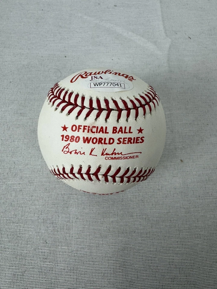 Larry Bowa Firmado Automático 1980 Serie Mundial Béisbol Inscrito "1980 WSC" JSA Foto 2 de 3