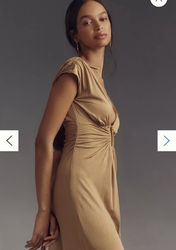 Anthropologie V Neck Midi Dress Roman Gold Bodycon Wedding Sz XXSP New W Flaws - Picture 4 of 17