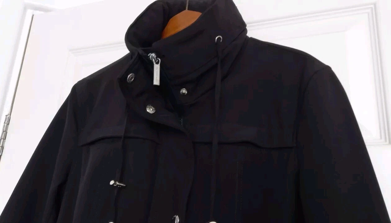 Cappotto MICHAEL KORS taglia S nero fodera pelliccia sintetica chiusura zip cintura cappuccio nascosto
