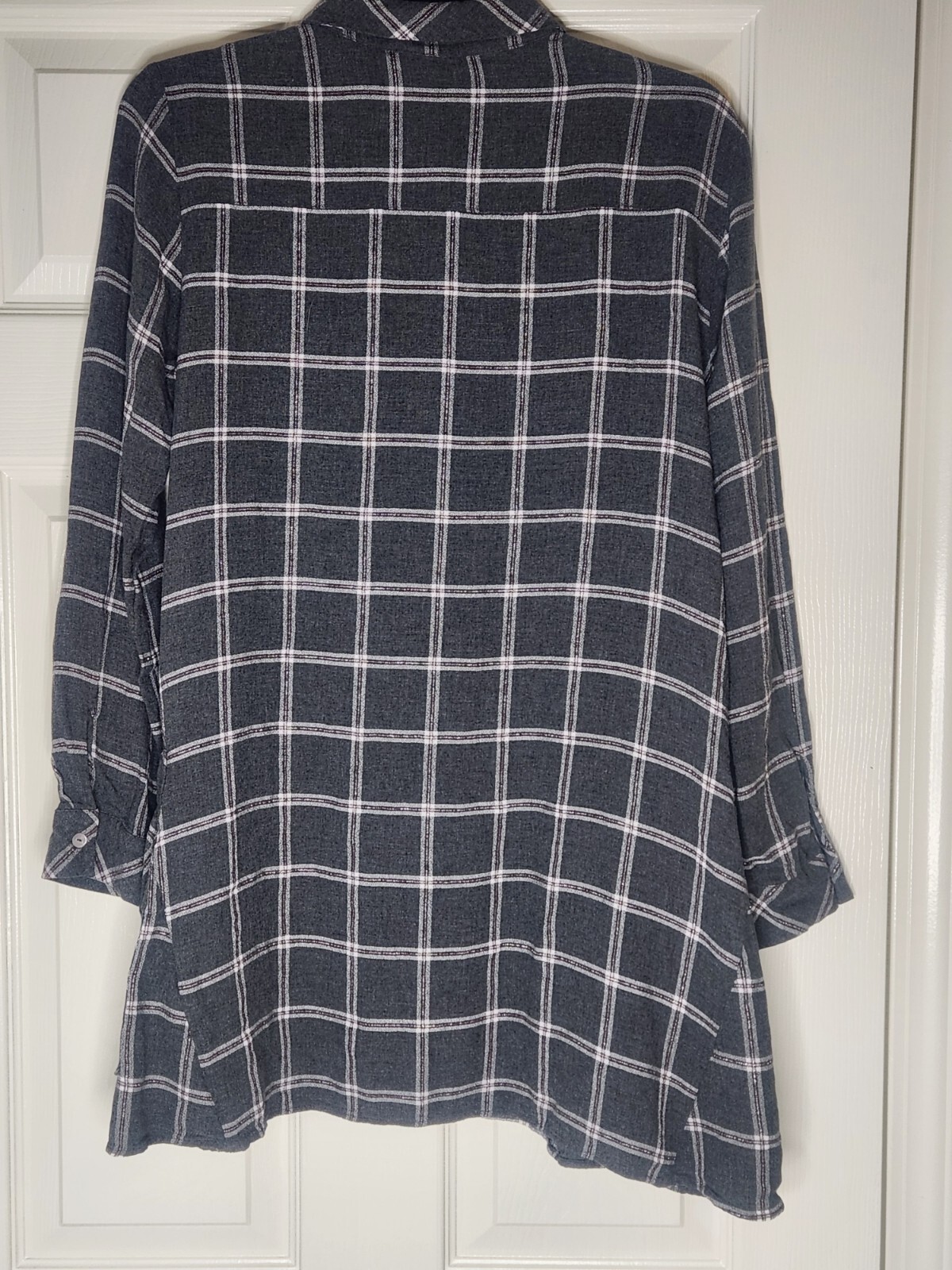 Zara Basic M Gray White Plaid Pockets Lngslv Butt… - image 7