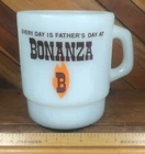 Vintage Fire King Milk Glass Mug Cup BONANZA Steak House Restaurant Advertising