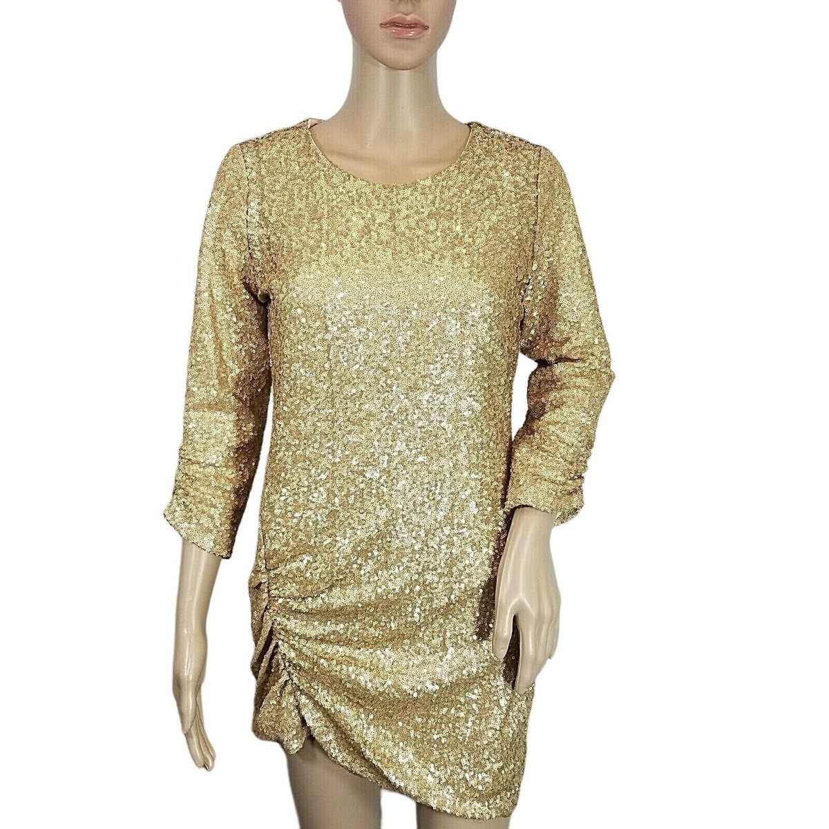 gold ruched mini dress Urban Touch Metallic Ruched Mini Dress
