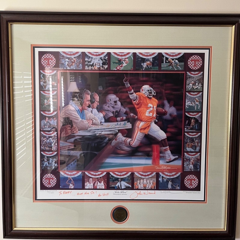 DANIEL MOORE -TENNESSEE VOLS FOOTBALL FRAMED 34"X36" - JOHN WARD- SIGN