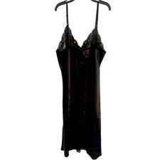 Vintage Slip Dress WonderMaid Black Nylon Full Lace Trim Size 36 UNION MADE