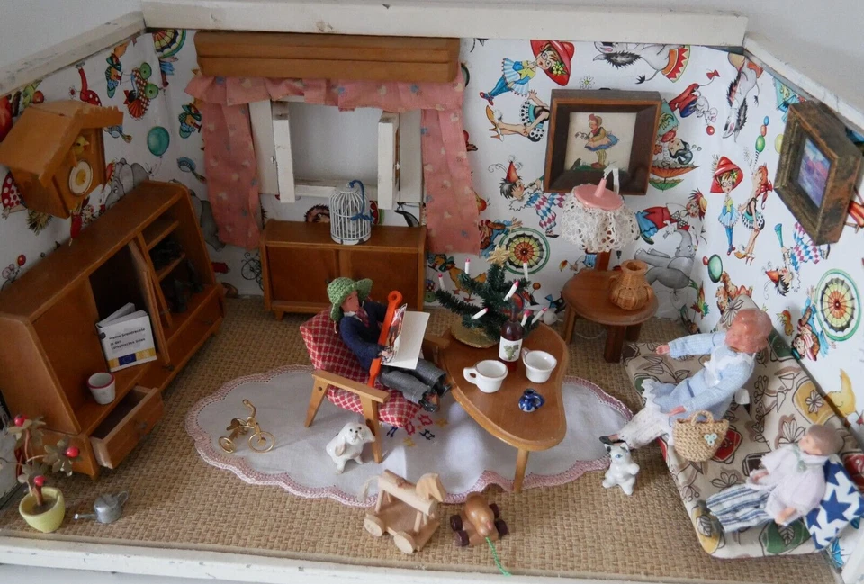 antike Puppenstube 50er Jahre, Puppenküche Puppenhaus, Minipuppenstube, Miniatur - Bild 4 von 4