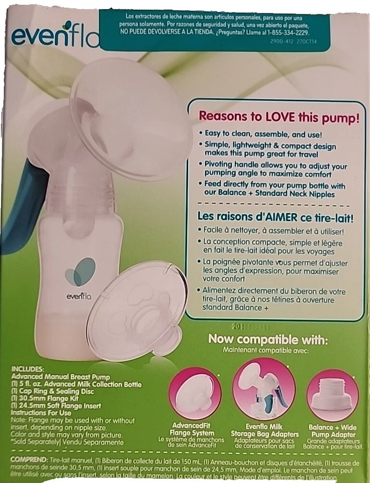 EVENFLO ~ Extractor de leche manual avanzado ~ Sin BPA ~ Ligero ~ Mango giratorio Foto 3 de 4