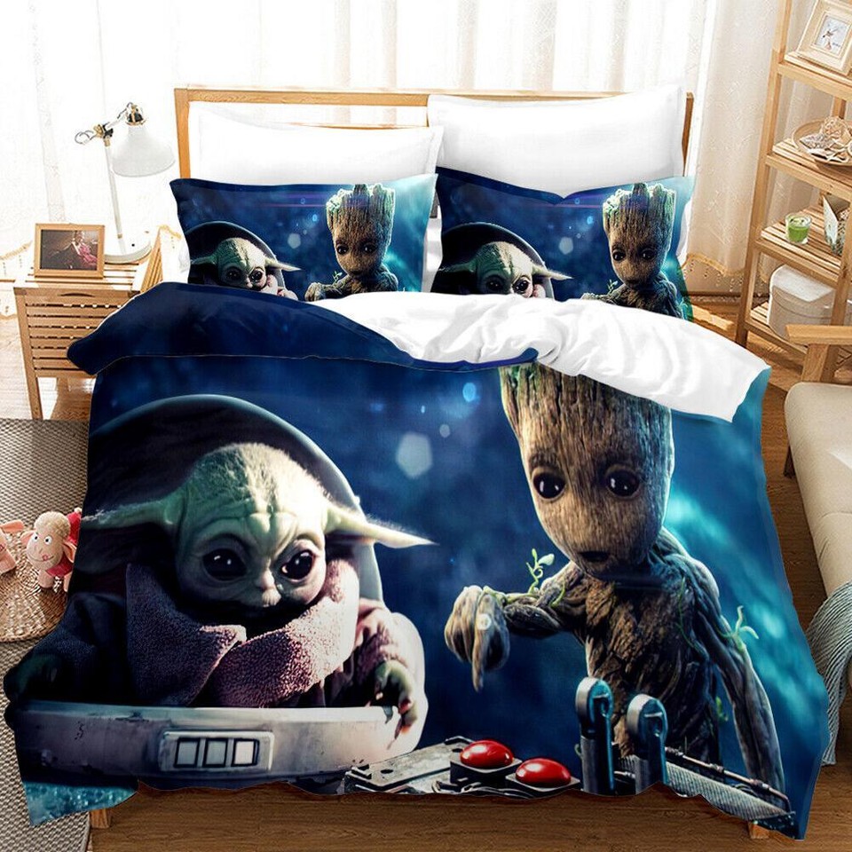 Baby Yoda Movie Fans Gift B Quilt Duvet Cover Set Queen Single Bed