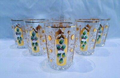 Czech bohemia cut crystal glass - Whisky glasses 11 cm decorated gold+enamel6pcs
