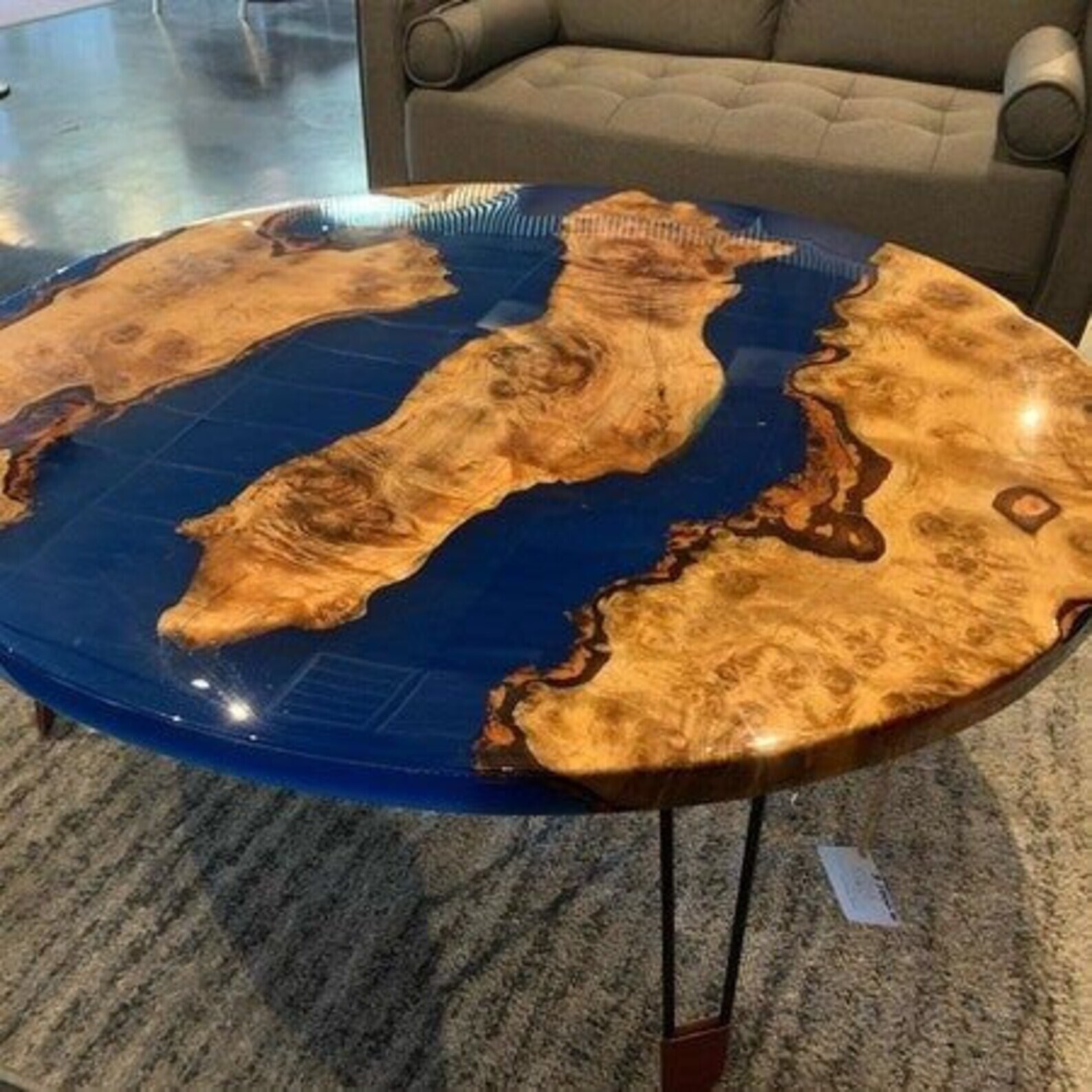 Blue Epoxy Round Wood Resin Coffee Table Decor for Living Room-image
