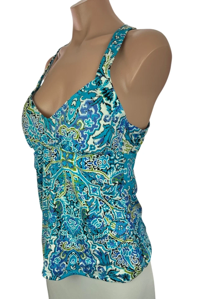 Top de natación Tankini Apt 9 talla M azul negro blanco con espalda de encaje azul blanco verde Foto 3 de 4