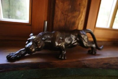 Panther Skulptur für den Schreibtisch, Deko Raubkatze, Jaguar in Bronze-Opitk