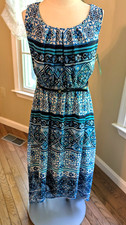 NEW AB Studio Sleeveless Blue High-Low Maxi Dress Belt  Geometric Size SMALL