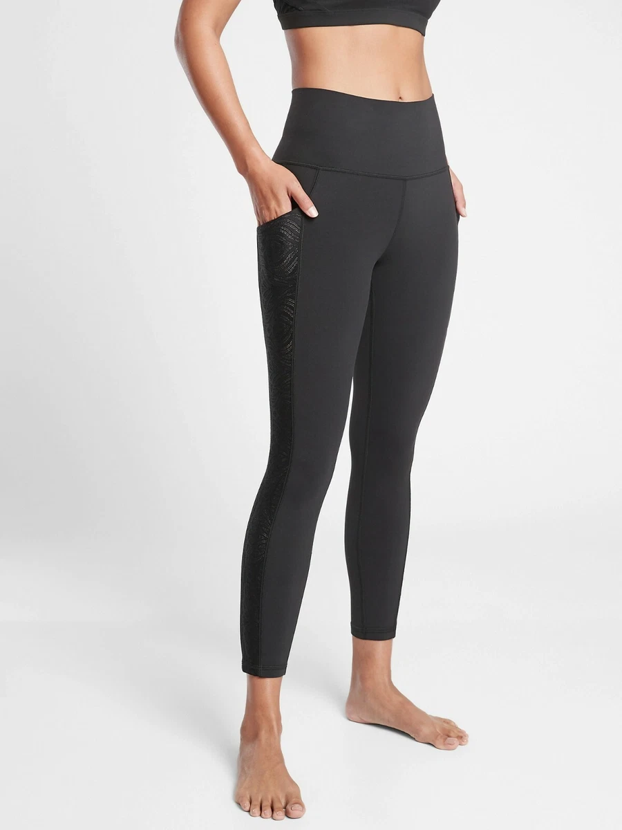 Athleta Salutation Stash Pocket II Lace 7/8 Tight, BLACK SIZE XS #631863  W0610