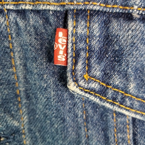 VTG Levis Mens Size XL Denim Trucker Jacket Made in USA Button Front Blue Red Ta - Picture 14 of 22