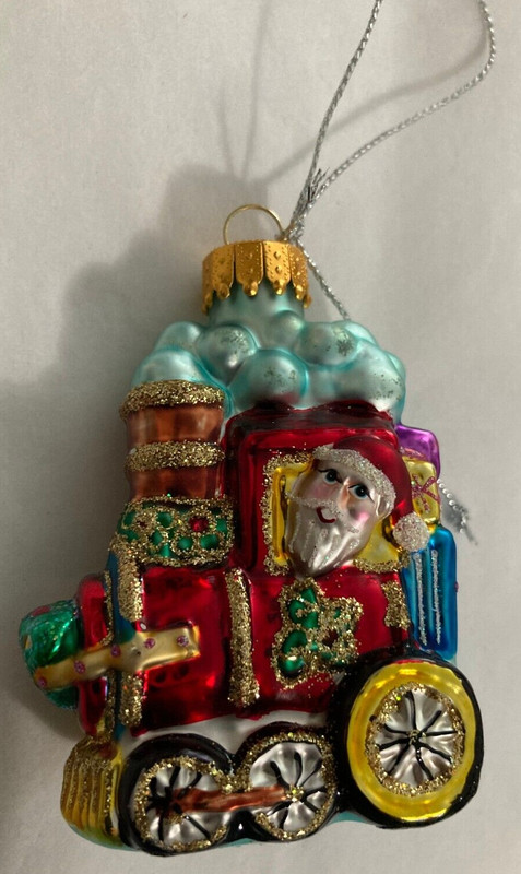 Christmas Ornament Locomotive Train Hand Crafted Glass Ornament - Hand Painted