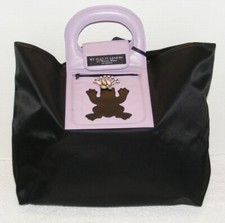 My Flat In London Jan Haedrich Black Canvas & Purple Shoulder Tote Handbag Guc