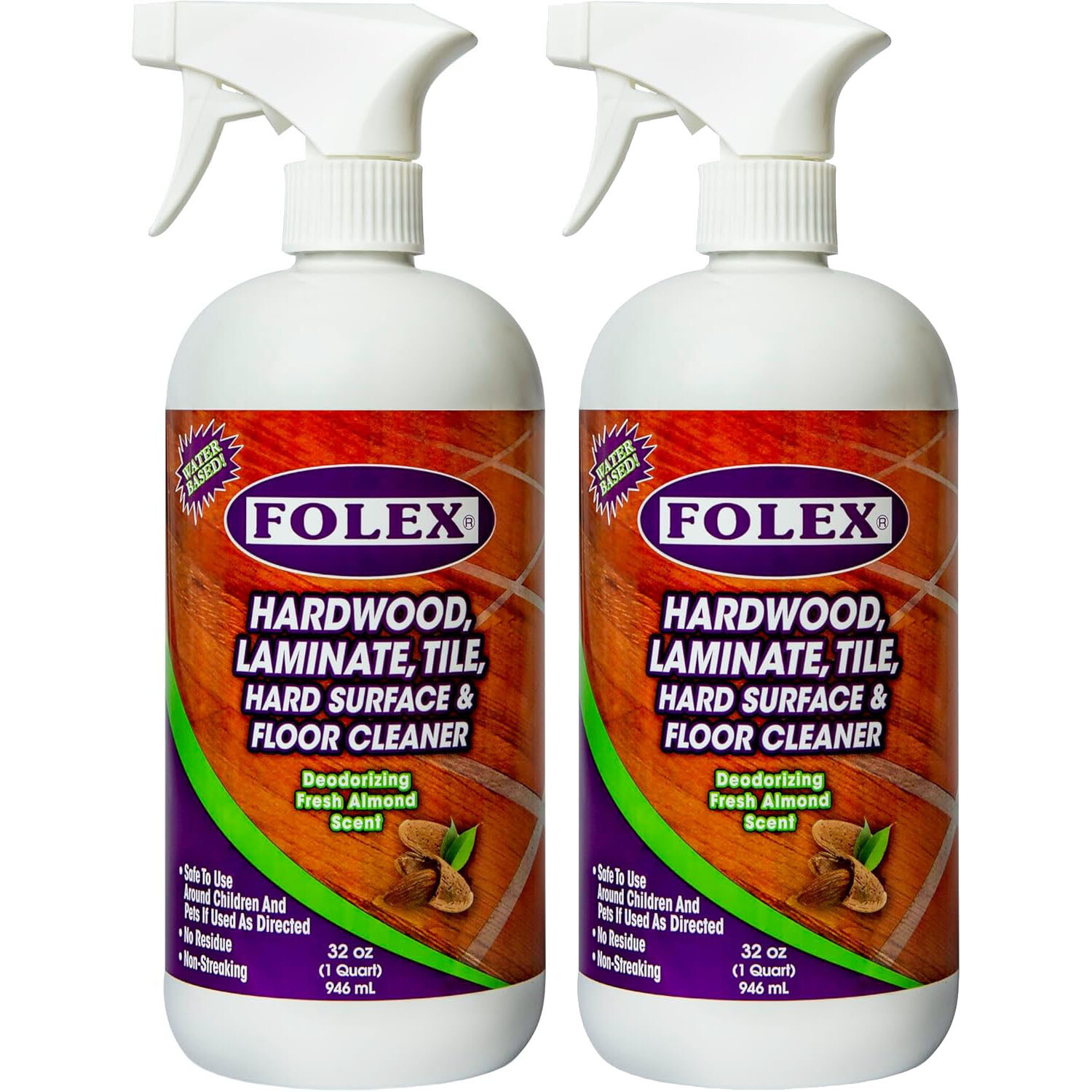 2 Упаковки средства для чистки паркета, ламината, плитки и полов Folex, 32 унции, с ароматом миндаля